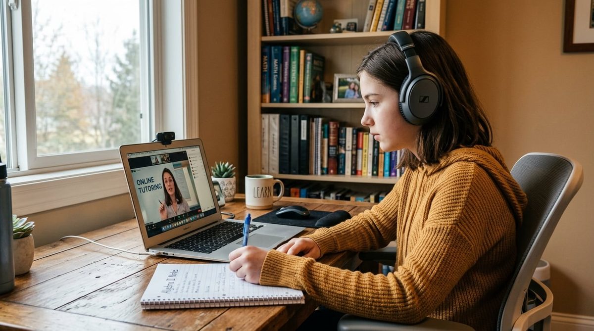 Students and tutor in an online group tutoring session via video call — Group Tutoring vs One-to-One Tutoring